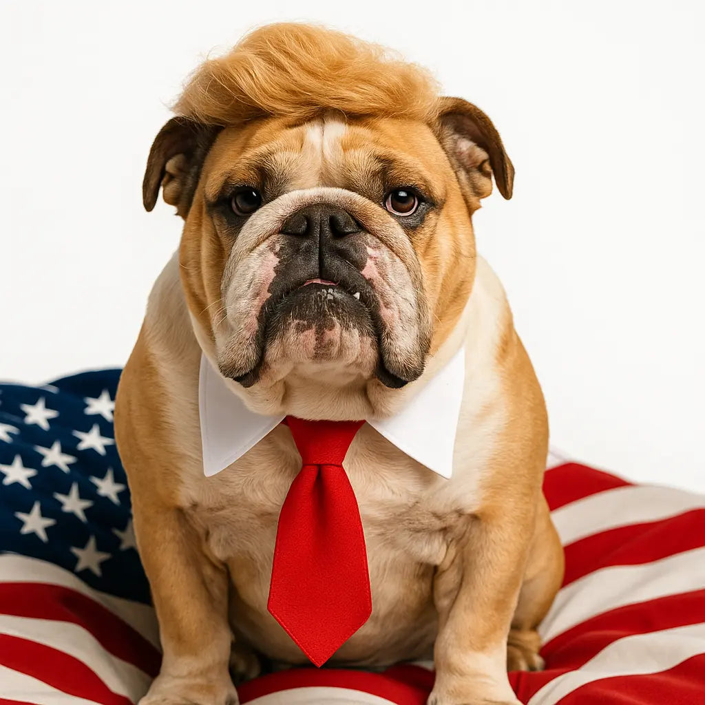 Trump-Inspired Pet Costume Set - 2-Piece Comedic Halloween Outfit for Cats and Dogs with Red Tie and Blonde Wig - User-Friendly Design for Pet Events