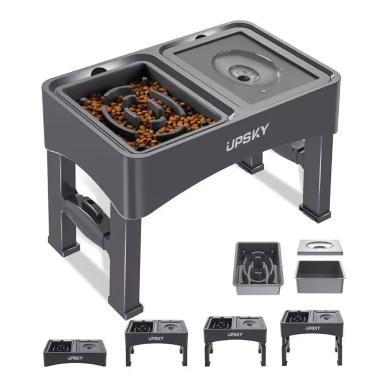 UPSKY 2-in-1 Elevated Slow Feeder Dog Bowl Set with Height-Adjustable Stand and Anti-Spill Design for Small to Medium Dogs