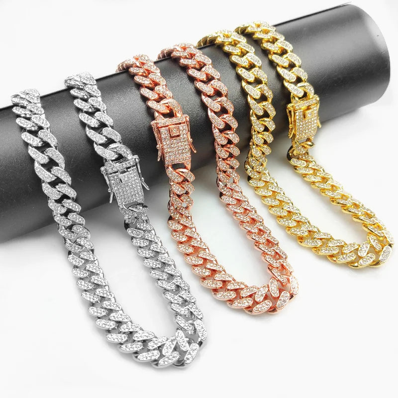 Luxury Rhinestone Dog Collar with Cuban Chain Design - Hip Hop Style Pet Accessory