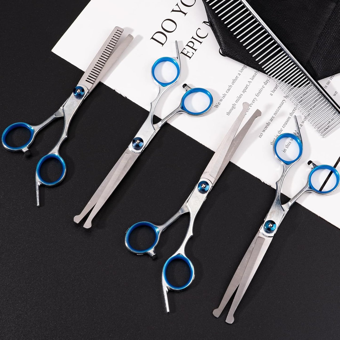 Professional 6-Piece Curved Dog Grooming Scissors Set with Safety Round Tips and Storage Bag - Stainless Steel Pet Hair Trimming Tools