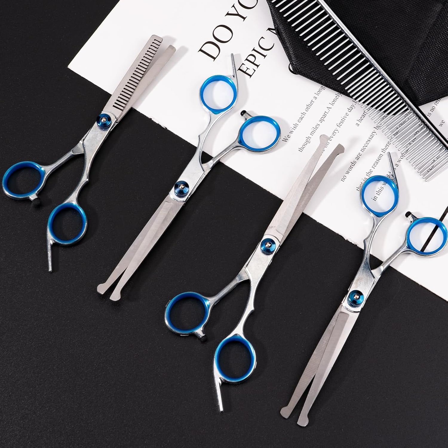 Professional 6-Piece Curved Dog Grooming Scissors Set with Safety Round Tips and Storage Bag - Stainless Steel Pet Hair Trimming Tools