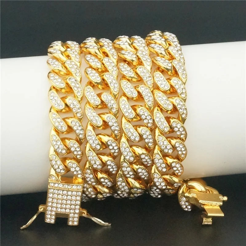 Luxury Rhinestone Dog Collar with Cuban Chain Design - Hip Hop Style Pet Accessory