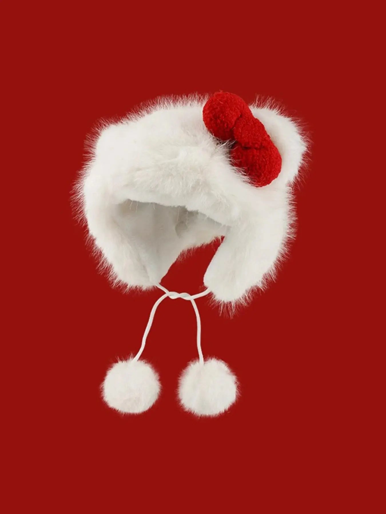 Cat Ear Design Pom Pom Plush Beanie Hat, Acrylic Insulated Earflap Hat with Bowknot, Stylish Warm Accessories for Women in Fall & Winter
