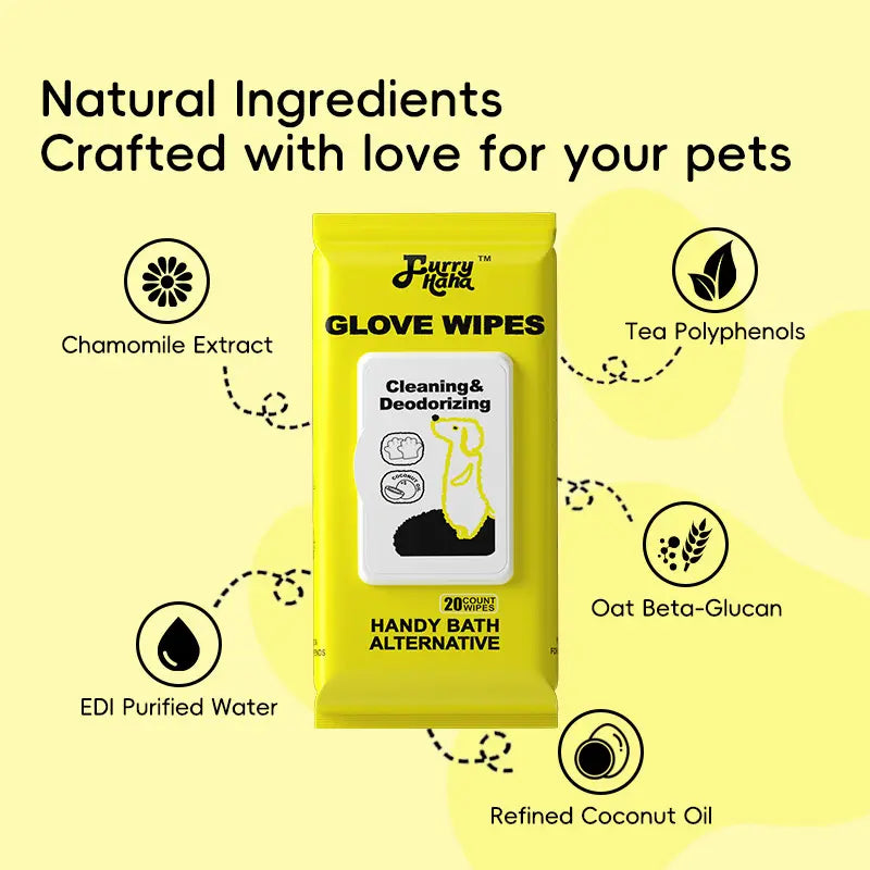 PRO Pet Glove Wipes - No-Rinse Grooming Solution for Dogs and Cats (20 Count) | Hypoallergenic, Deodorizing, and Eco-Friendly | Extra Thick, Natural Ingredients for Daily Care and Travel | Flexible Glove-Fit Design for Controlled Cleaning