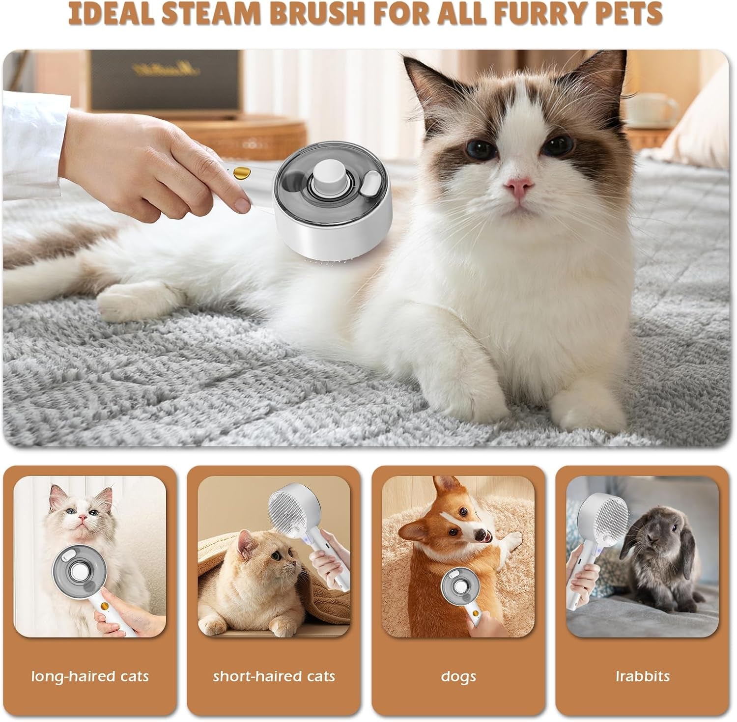 Spritz Defur Comb for Cats 2026 Cat Steam Brush for Grooming 4 in 1 Spray Cat Comb for Shedding Steamy Dog Brushes for Long Short Haired Cats Dogs Kitten Rabbit Pets Grooming Brush for Massage Clean
