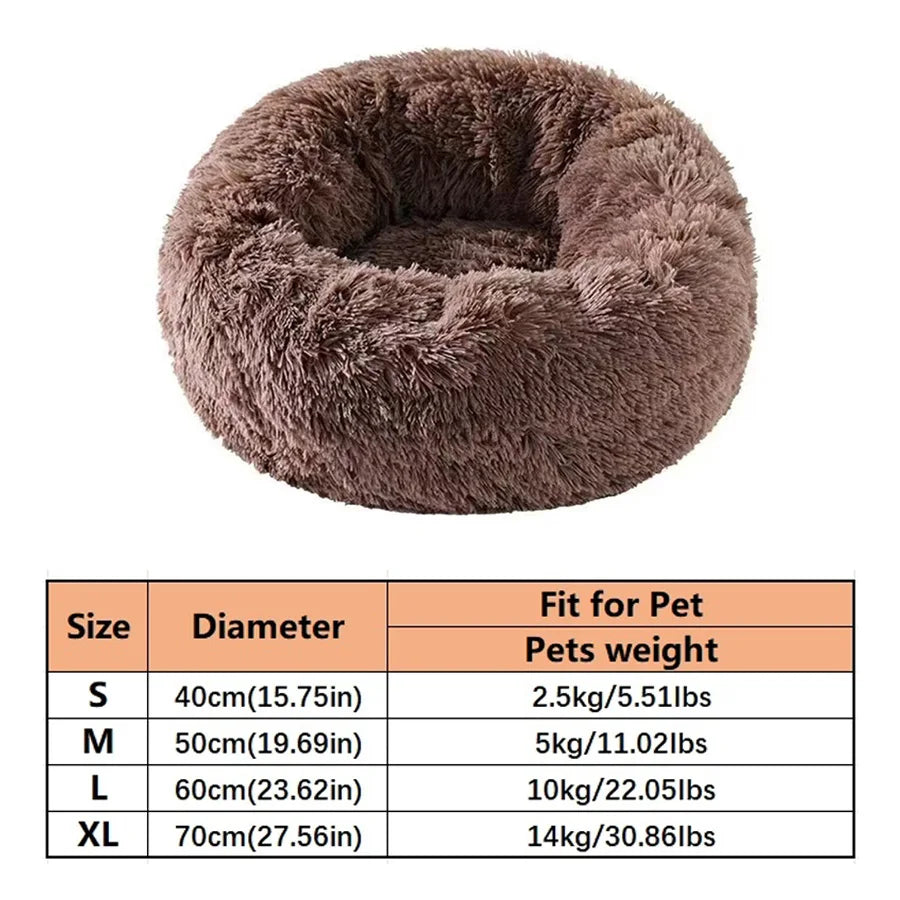 Soft Long Plush Cat House Beds Dog Calm Warm Faux Fur Bed Donut round Comfortable Sleeping Bed Washable for Small Medium Dog Cat