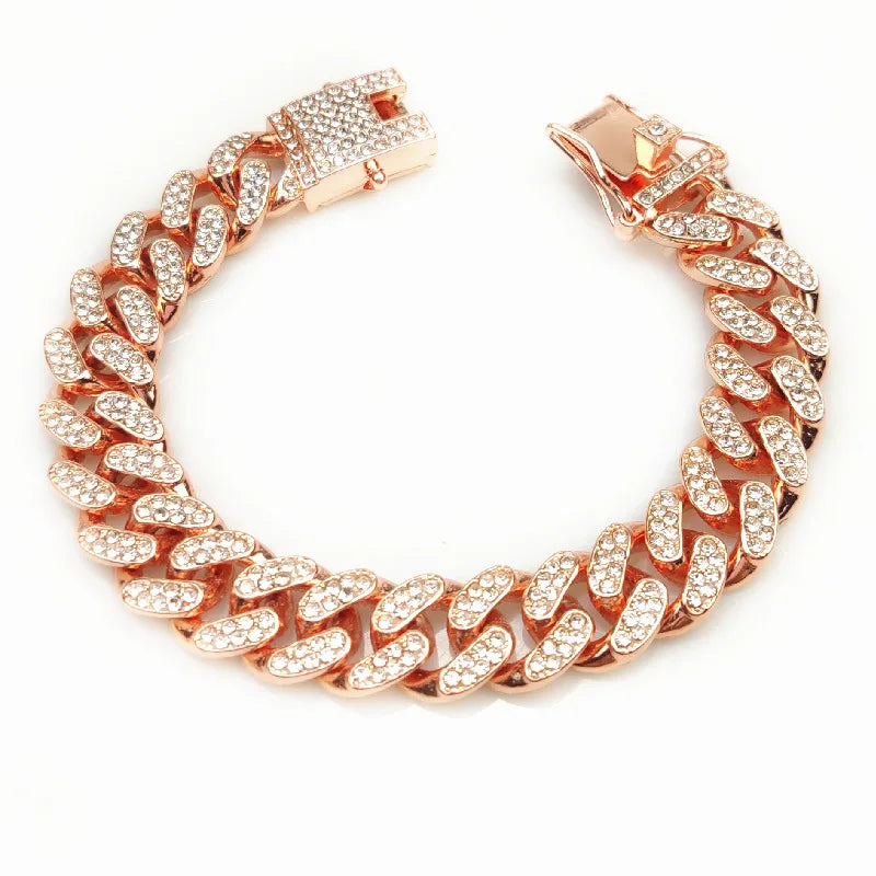 Luxury Rhinestone Dog Collar with Cuban Chain Design - Hip Hop Style Pet Accessory