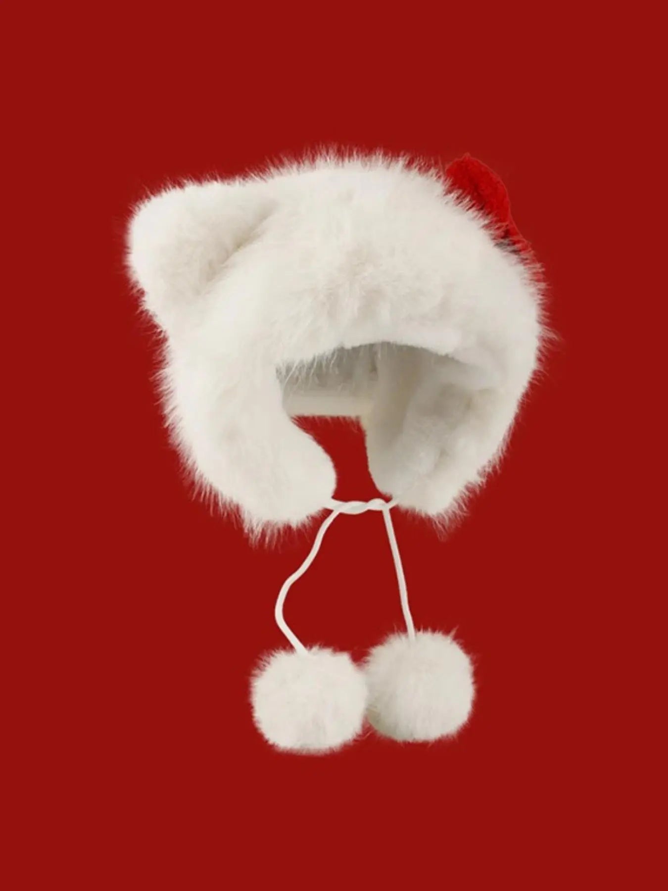 Cat Ear Design Pom Pom Plush Beanie Hat, Acrylic Insulated Earflap Hat with Bowknot, Stylish Warm Accessories for Women in Fall & Winter