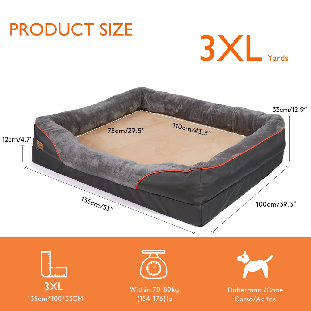 Jumbo Orthopedic Dog Bed Memory Foam Waterproof Mattress