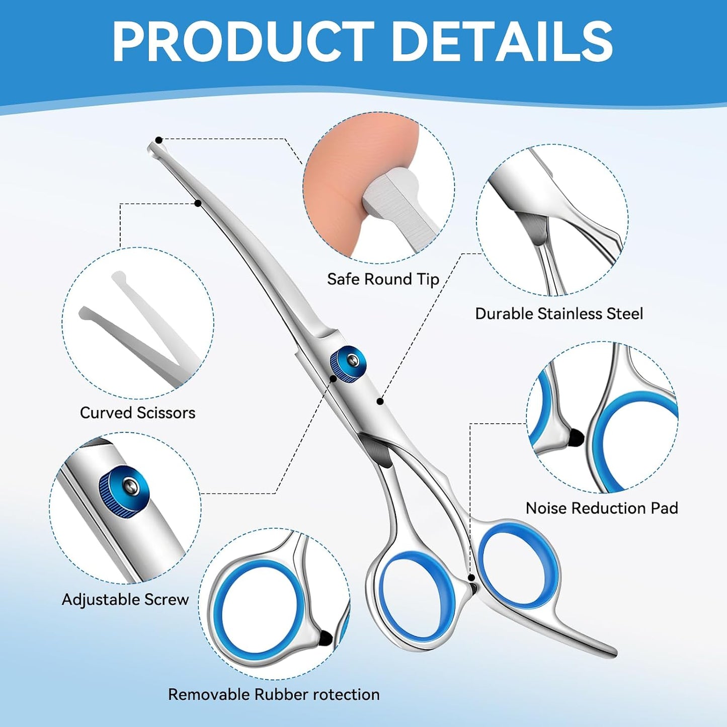 Professional 6-Piece Curved Dog Grooming Scissors Set with Safety Round Tips and Storage Bag - Stainless Steel Pet Hair Trimming Tools