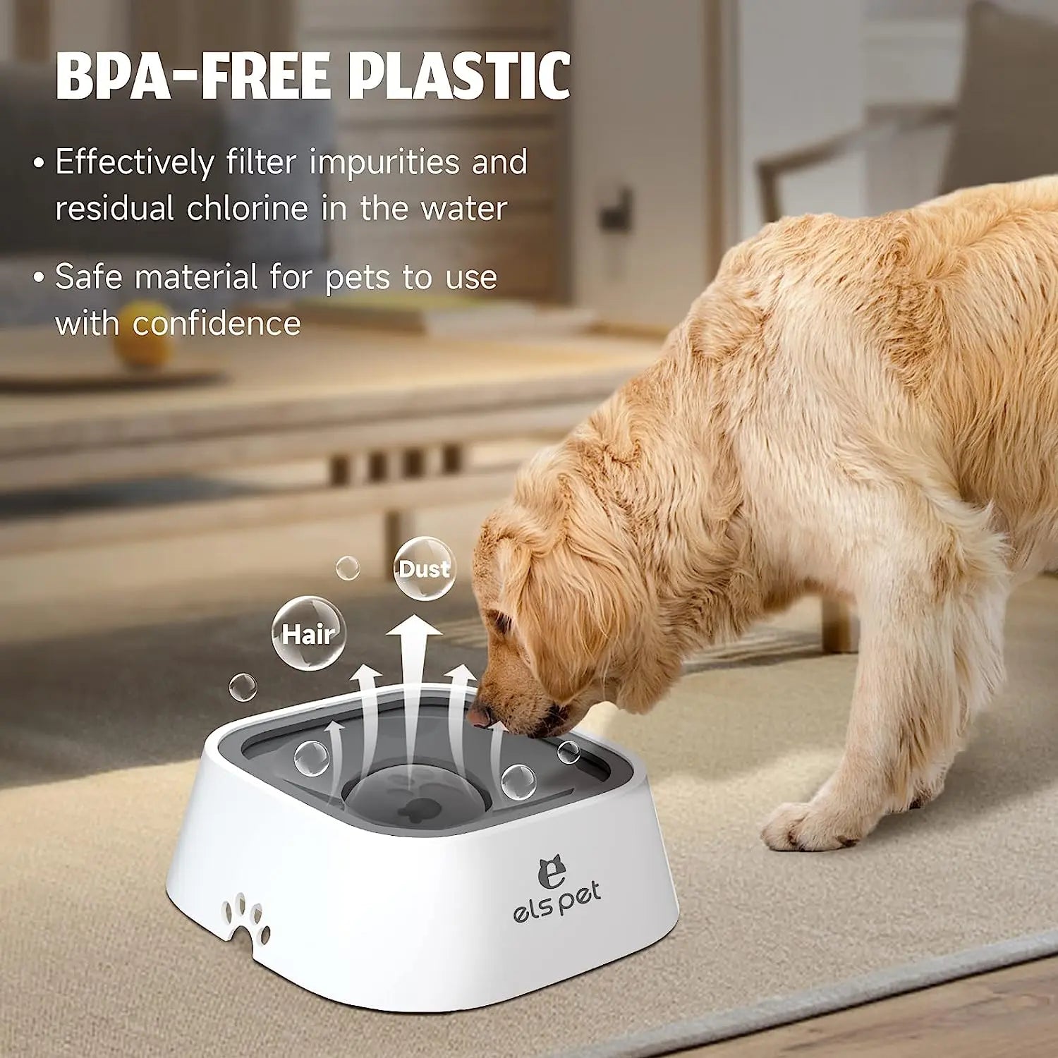 Large Capacity No-Spill Pet Water Bowl with Slow-Sip Design for Messy Drinkers