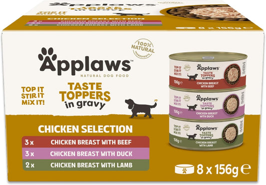 100% Natural Wet Dog Food Tin, Grain Free Chicken and Meat Selection in Gravy 8 X 156G Tins
