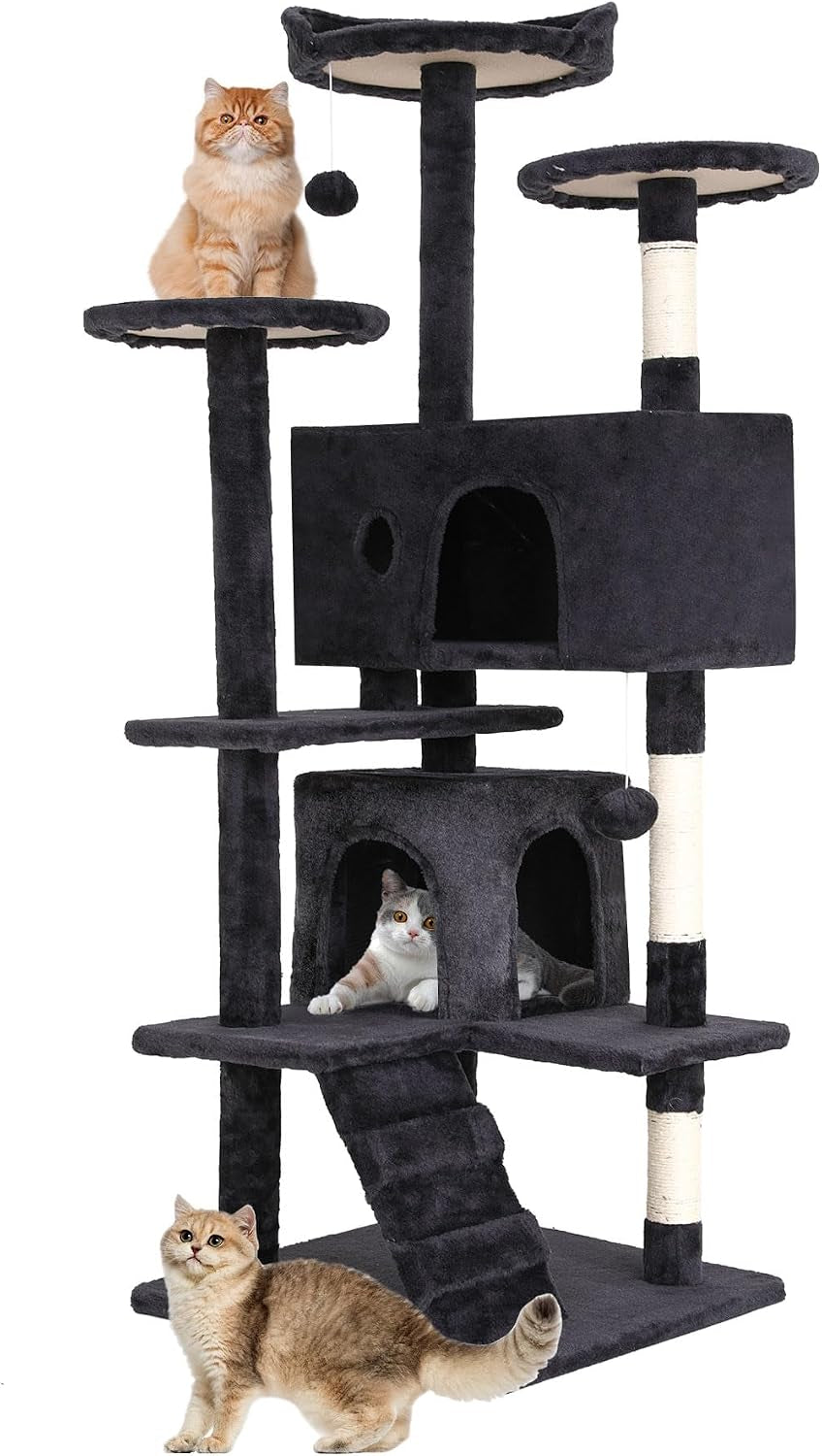 139Cm Cat Tree Tower for Indoor Cats,Multi-Level Furniture Activity Center with Scratching Posts Stand House Condo Funny Toys Kittens Pet Play House,Dark Gray