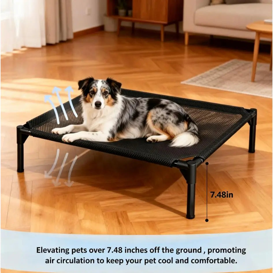 Contemporary Elevated Dog Bed - Chew Resistant, Machine Washable Mesh Cot with Anti-Slip Feet, Durable for Large Dogs, Tool-Free Assembly, Indoor/Outdoor Use, Black